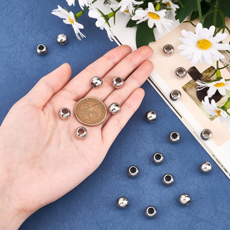 NBEADS 20 Pcs 10Ã—8mm Stainless Steel Rondelle Large Hole Beads, 201 Stainless Steel European Smooth Round Spacer Beads Metal Loose for Paracord Jewelry Making, Hole: 5mm - Image 3